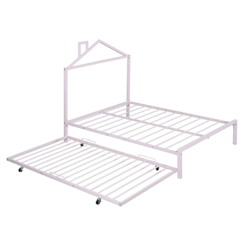 Lit plateforme en métal pleine grandeur avec lit gigogne double – Pas besoin de sommier, conception peu encombrante