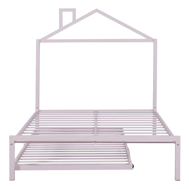 Lit plateforme en métal pleine grandeur avec lit gigogne double – Pas besoin de sommier, conception peu encombrante