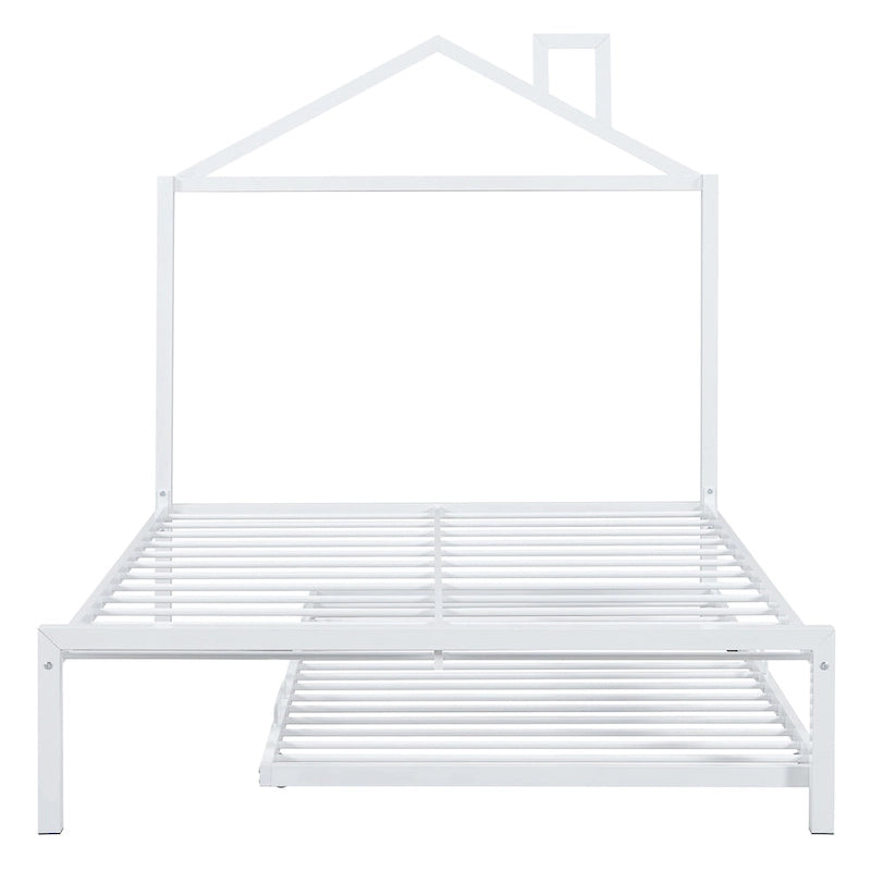 Lit plateforme en métal pleine grandeur avec lit gigogne double – Pas besoin de sommier, conception peu encombrante