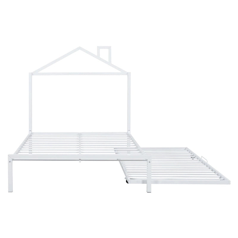 Lit plateforme en métal pleine grandeur avec lit gigogne double – Pas besoin de sommier, conception peu encombrante