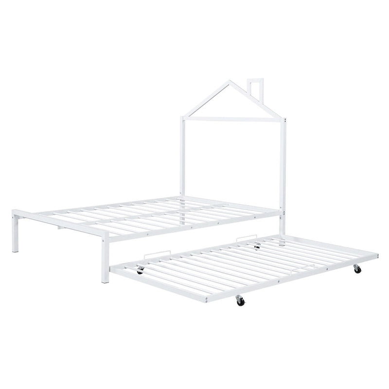 Lit plateforme en métal pleine grandeur avec lit gigogne double – Pas besoin de sommier, conception peu encombrante