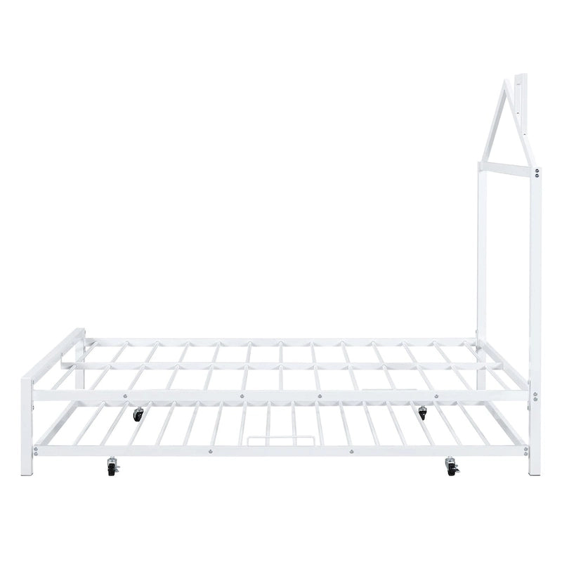 Lit plateforme en métal pleine grandeur avec lit gigogne double – Pas besoin de sommier, conception peu encombrante