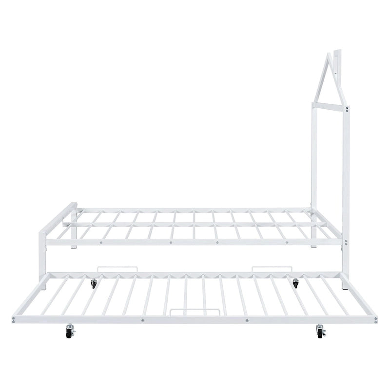 Lit plateforme en métal pleine grandeur avec lit gigogne double – Pas besoin de sommier, conception peu encombrante