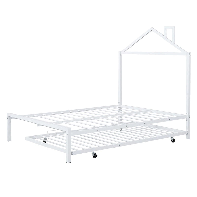 Lit plateforme en métal pleine grandeur avec lit gigogne double – Pas besoin de sommier, conception peu encombrante