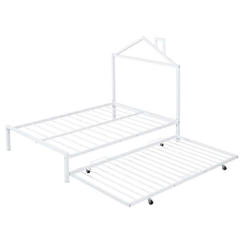 Lit plateforme en métal pleine grandeur avec lit gigogne double – Pas besoin de sommier, conception peu encombrante
