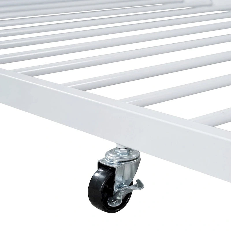 Lit plateforme en métal pleine grandeur avec lit gigogne double – Pas besoin de sommier, conception peu encombrante