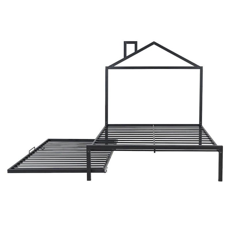 Lit plateforme en métal pleine grandeur avec lit gigogne double – Pas besoin de sommier, conception peu encombrante