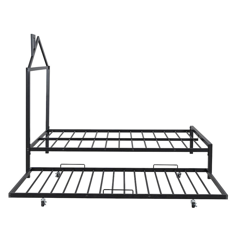Lit plateforme en métal pleine grandeur avec lit gigogne double – Pas besoin de sommier, conception peu encombrante
