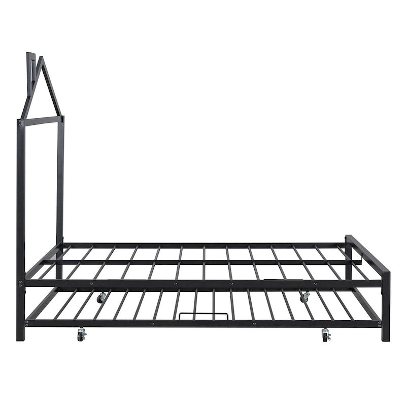 Lit plateforme en métal pleine grandeur avec lit gigogne double – Pas besoin de sommier, conception peu encombrante