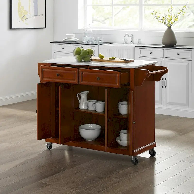 Dessert de cuisine complet en cerisier avec plateau en granit - 51,5 L x 18 P x 36,5 H