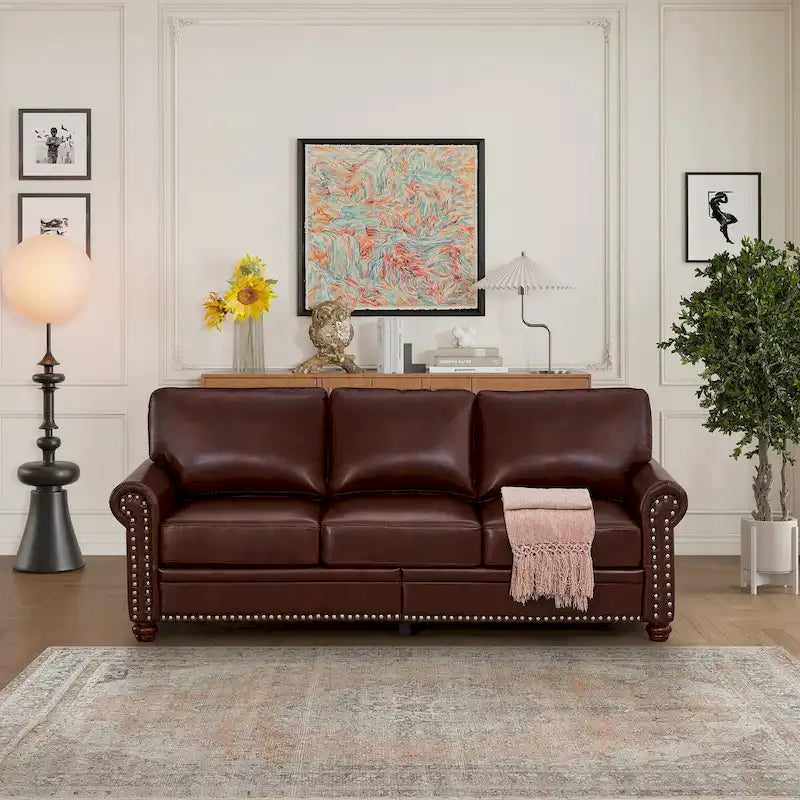 Canapé en similicuir à clous pour salon, bureau, appartement – style classique