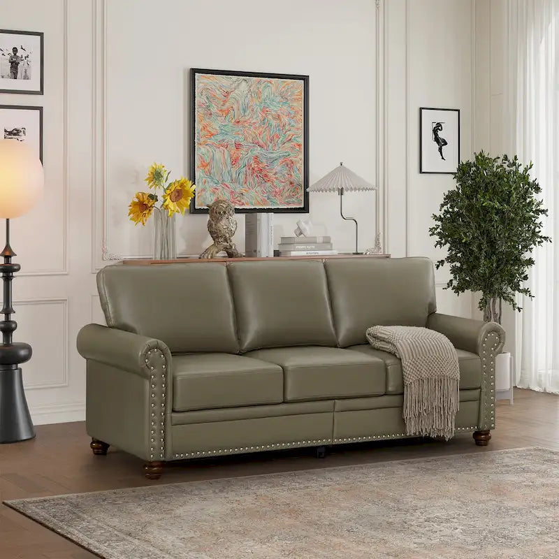 Canapé en similicuir à clous pour salon, bureau, appartement – style classique