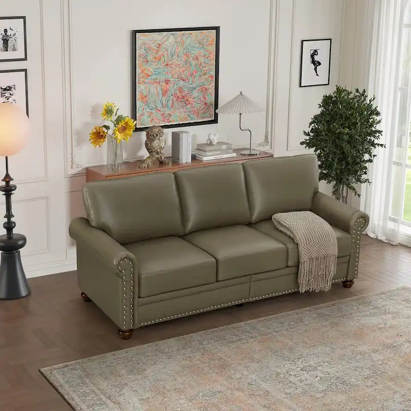 Canapé en similicuir à clous pour salon, bureau, appartement – style classique