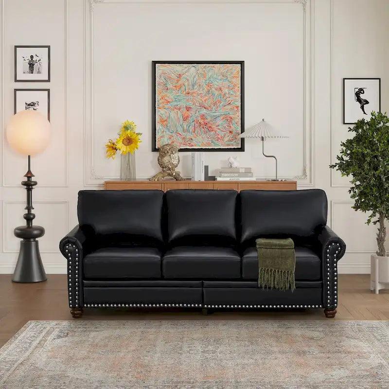 Canapé en similicuir à clous pour salon, bureau, appartement – style classique