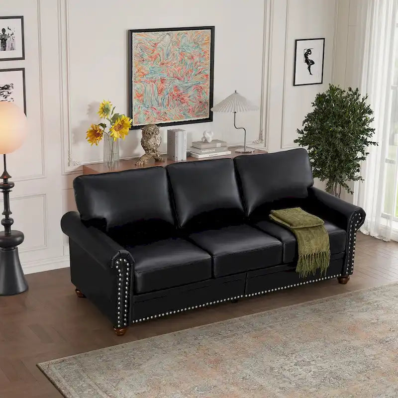 Canapé en similicuir à clous pour salon, bureau, appartement – style classique