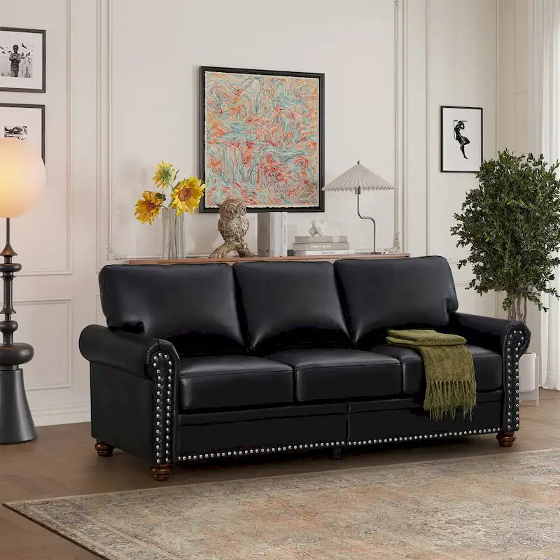 Canapé en similicuir à clous pour salon, bureau, appartement – style classique