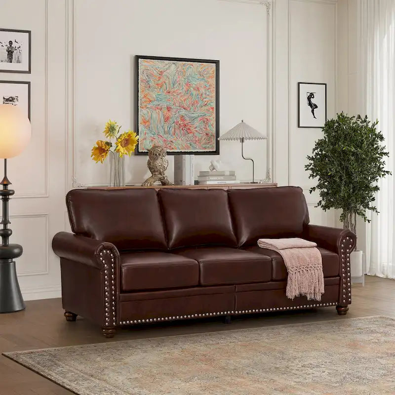 Canapé en similicuir à clous pour salon, bureau, appartement – style classique