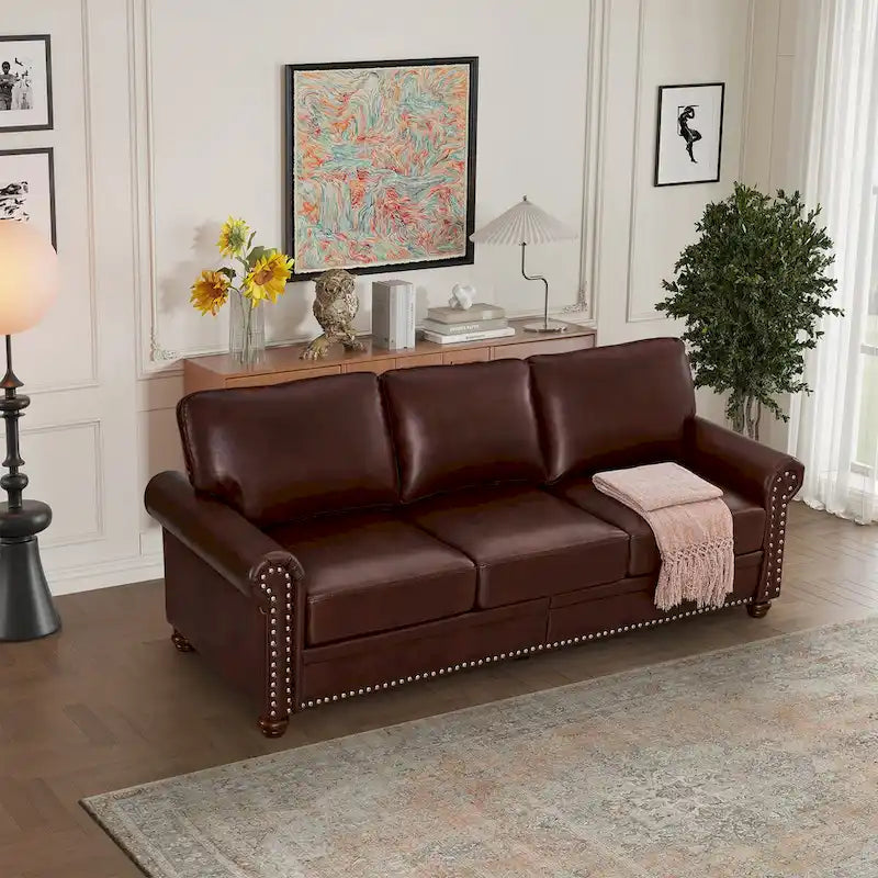 Canapé en similicuir à clous pour salon, bureau, appartement – style classique
