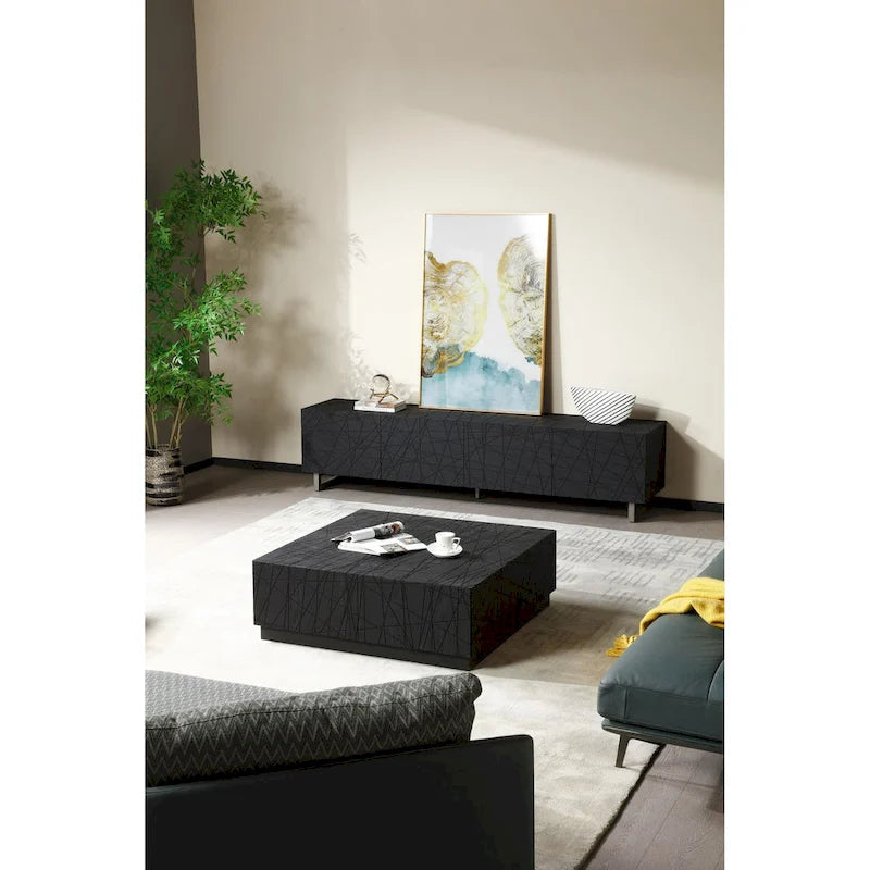 Table basse carrée moderne en chêne noir avec rangement dissimulé – Table basse de salon minimaliste