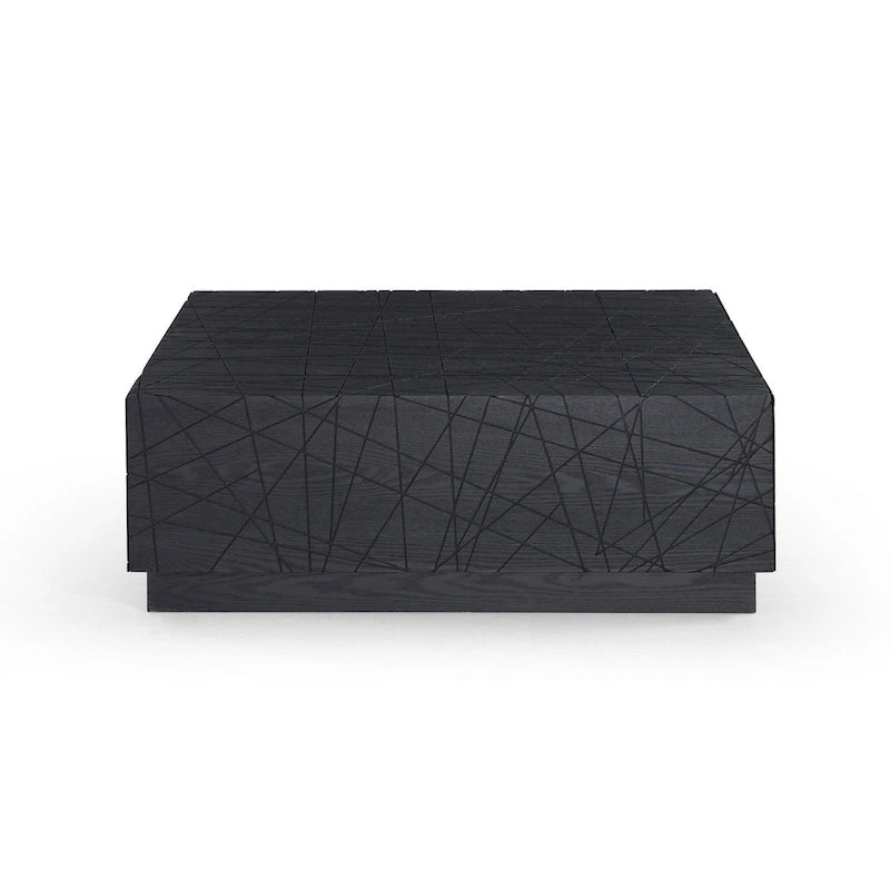 Table basse carrée moderne en chêne noir avec rangement dissimulé – Table basse de salon minimaliste