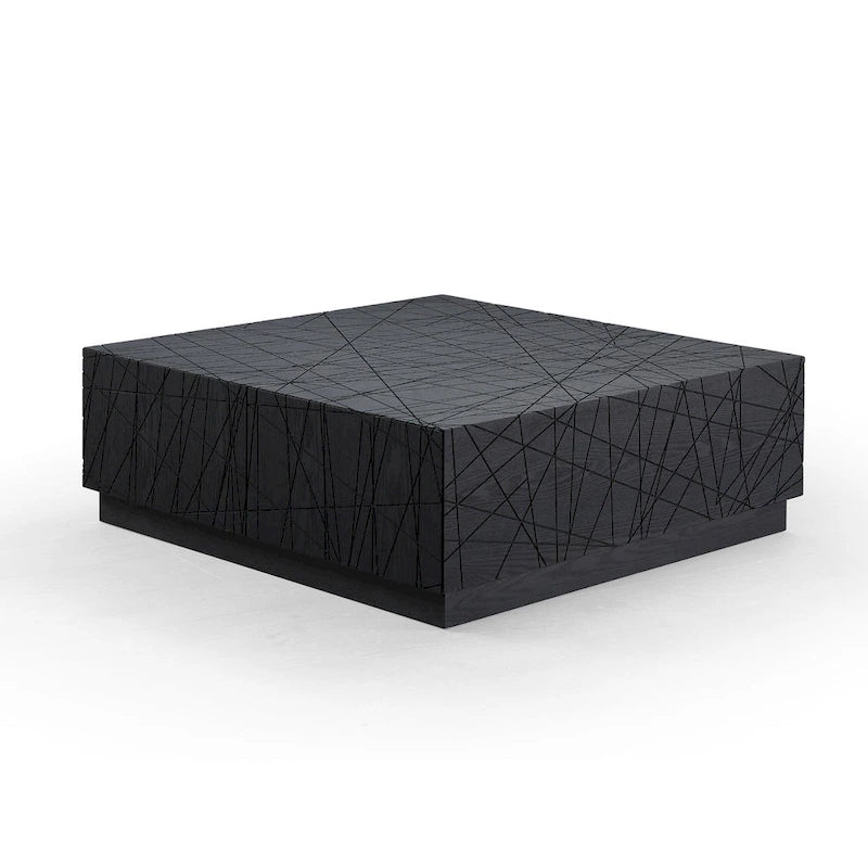 Table basse carrée moderne en chêne noir avec rangement dissimulé – Table basse de salon minimaliste