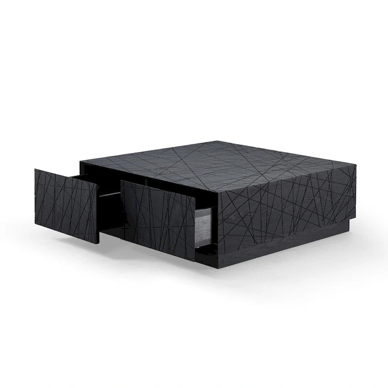 Table basse carrée moderne en chêne noir avec rangement dissimulé – Table basse de salon minimaliste