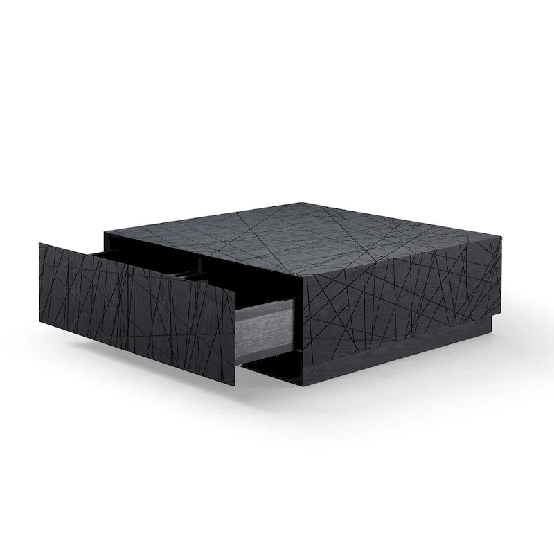 Table basse carrée moderne en chêne noir avec rangement dissimulé – Table basse de salon minimaliste