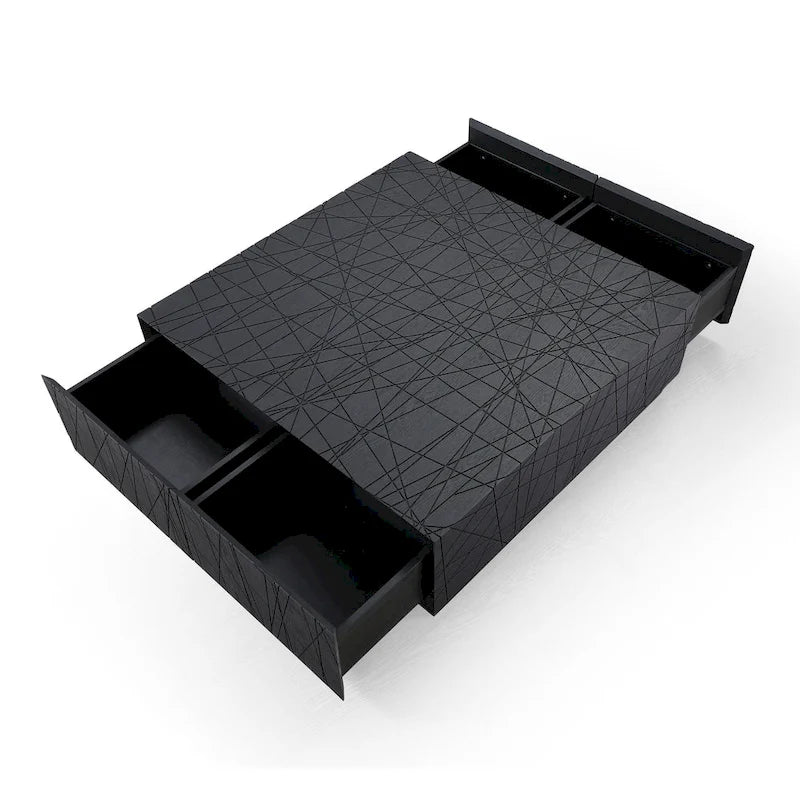 Table basse carrée moderne en chêne noir avec rangement dissimulé – Table basse de salon minimaliste