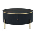 Table basse ronde moderne avec 2 grands tiroirs de rangement, table d'appoint avec plateau à motif marbre
