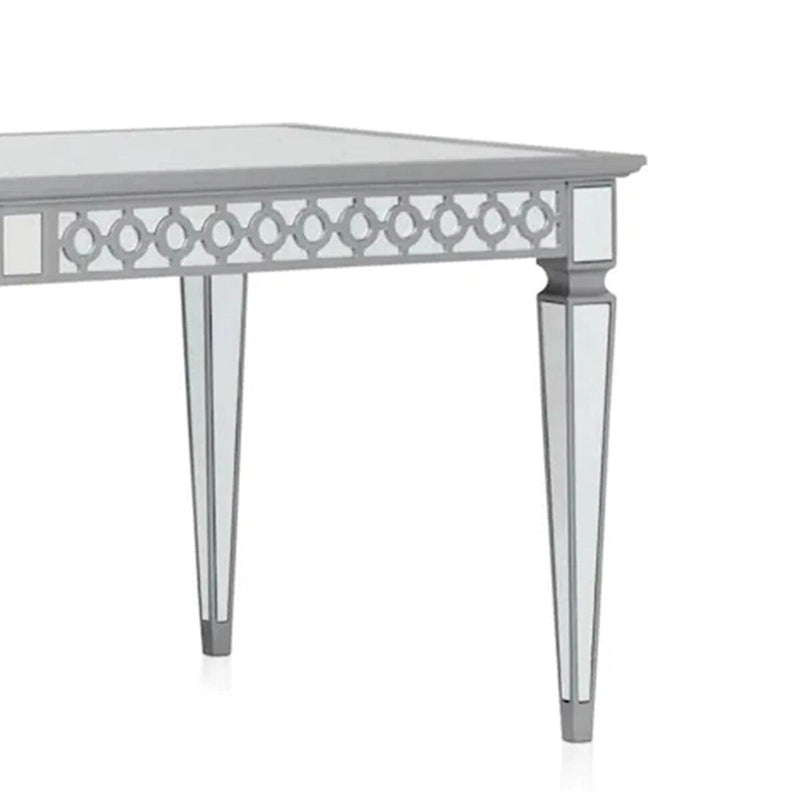 Table de salle à manger 72-90 pouces, plateau rectangulaire extensible, miroir, argent