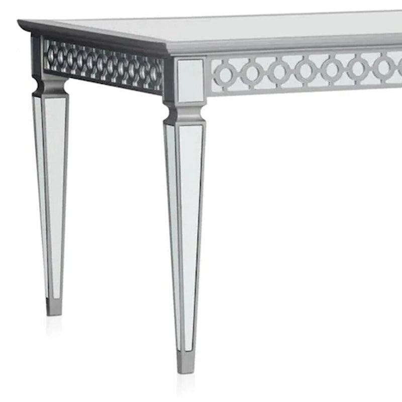 Table de salle à manger 72-90 pouces, plateau rectangulaire extensible, miroir, argent