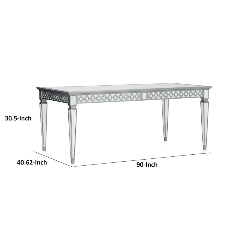 Table de salle à manger 72-90 pouces, plateau rectangulaire extensible, miroir, argent