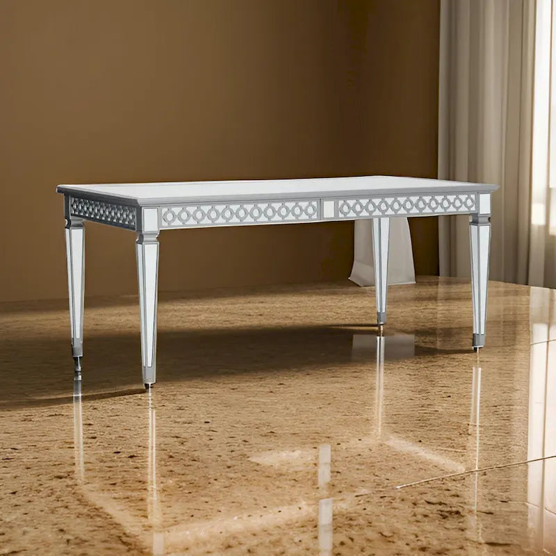 Table de salle à manger 72-90 pouces, plateau rectangulaire extensible, miroir, argent