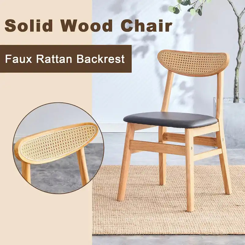 La chaise de salle à manger élégante et durable en bois massif, avec son petit dossier incurvé et son coussin en PU, s'accorde avec n'importe quelle pièce grâce à sa belle forme.