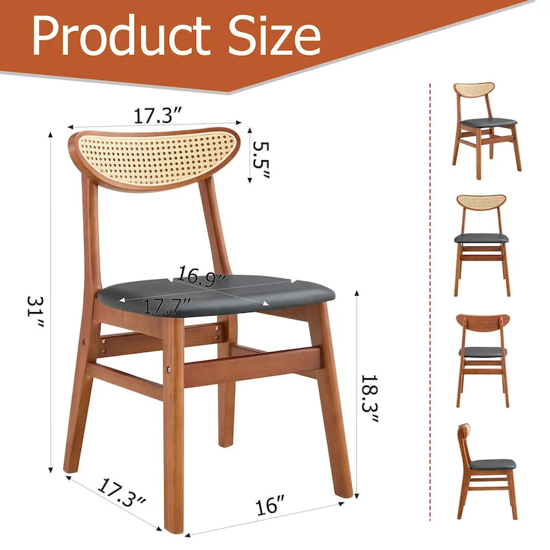 La chaise de salle à manger élégante et durable en bois massif, avec son petit dossier incurvé et son coussin en PU, s'accorde avec n'importe quelle pièce grâce à sa belle forme.