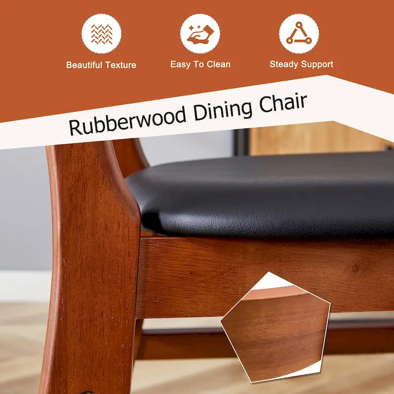 La chaise de salle à manger élégante et durable en bois massif, avec son petit dossier incurvé et son coussin en PU, s'accorde avec n'importe quelle pièce grâce à sa belle forme.