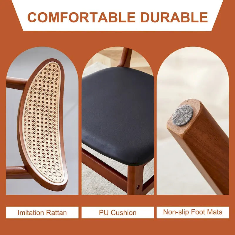 La chaise de salle à manger élégante et durable en bois massif, avec son petit dossier incurvé et son coussin en PU, s'accorde avec n'importe quelle pièce grâce à sa belle forme.