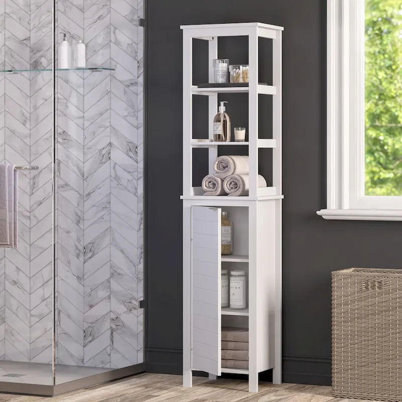 Organisateur de rangement haut pour salle de bain avec étagères intérieures ouvertes et réglables