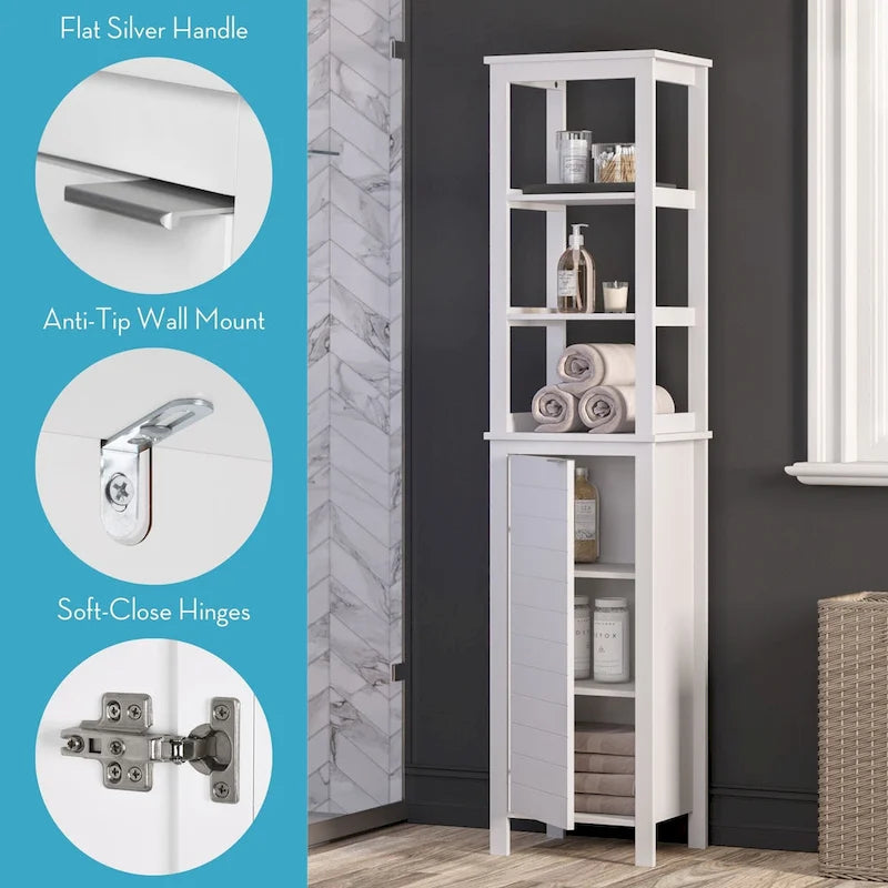 Organisateur de rangement haut pour salle de bain avec étagères intérieures ouvertes et réglables
