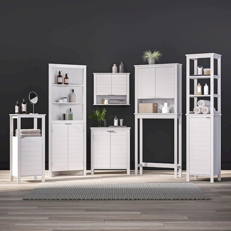 Organisateur de rangement haut pour salle de bain avec étagères intérieures ouvertes et réglables
