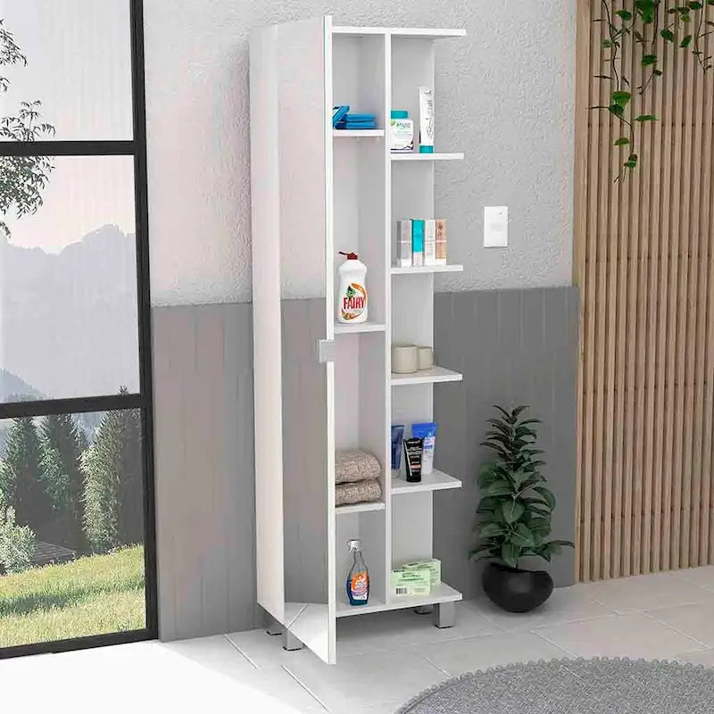 Armoire de toilette avec 4 étagères réglables – Finition wengé noir, Rangement sur pied