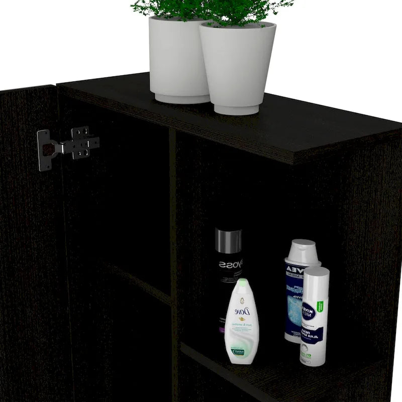 Armoire de toilette avec 4 étagères réglables – Finition wengé noir, Rangement sur pied