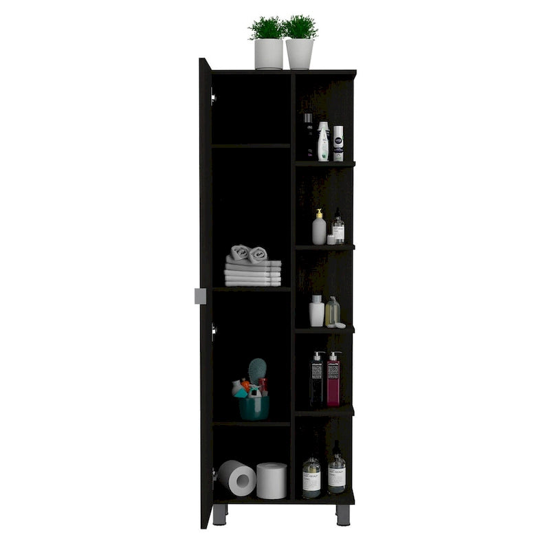 Armoire de toilette avec 4 étagères réglables – Finition wengé noir, Rangement sur pied