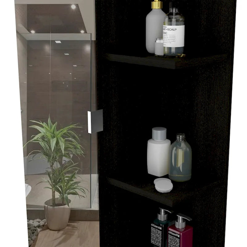 Armoire de toilette avec 4 étagères réglables – Finition wengé noir, Rangement sur pied