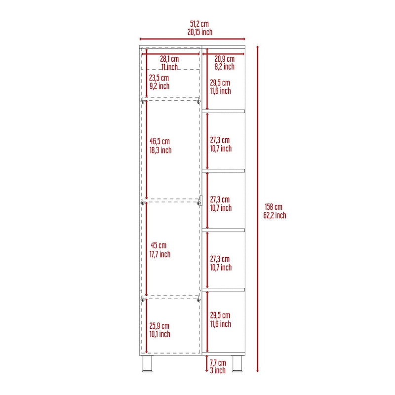 Armoire de toilette avec 4 étagères réglables – Finition wengé noir, Rangement sur pied