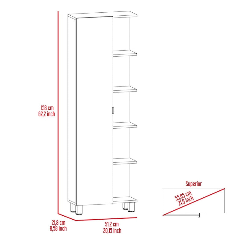 Armoire de toilette avec 4 étagères réglables – Finition wengé noir, Rangement sur pied