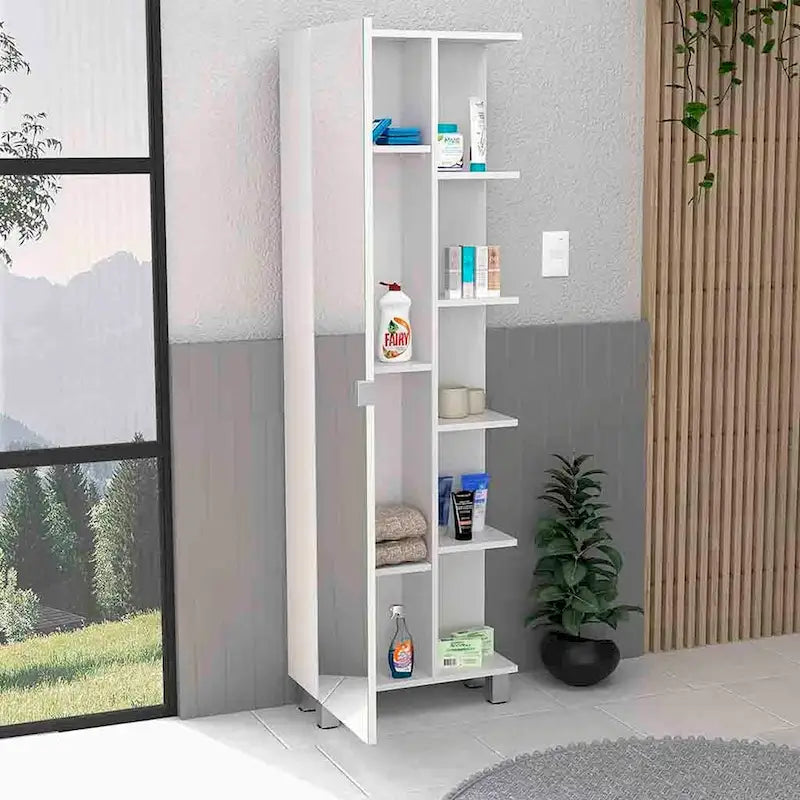 Armoire de toilette avec 4 étagères réglables – Finition wengé noir, Rangement sur pied