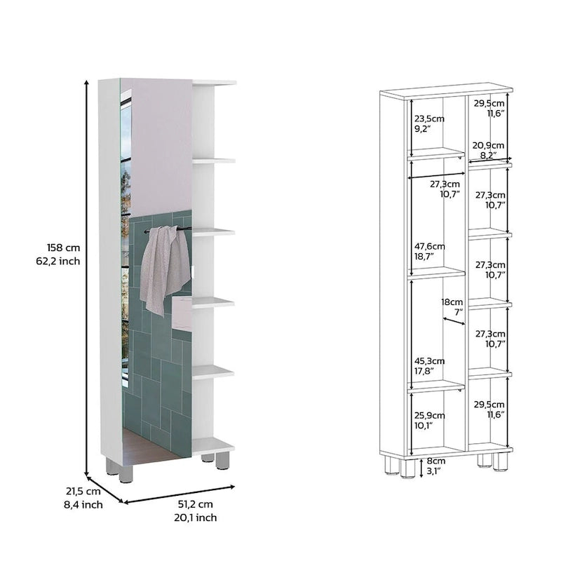 Armoire de toilette avec 4 étagères réglables – Finition wengé noir, Rangement sur pied