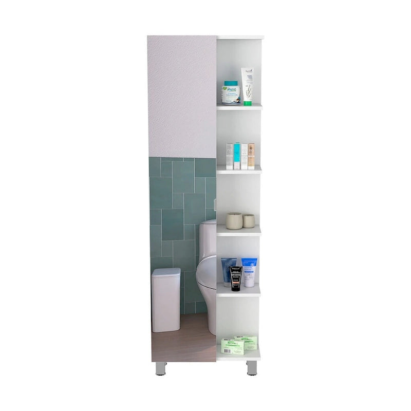 Armoire de toilette avec 4 étagères réglables – Finition wengé noir, Rangement sur pied