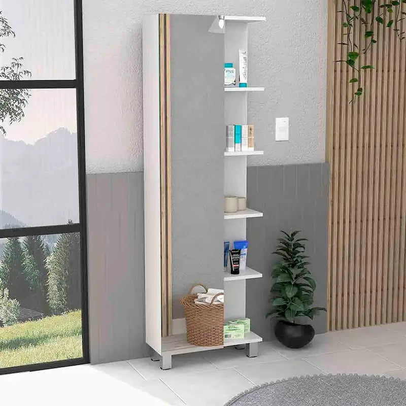 Armoire de toilette avec 4 étagères réglables – Finition wengé noir, Rangement sur pied